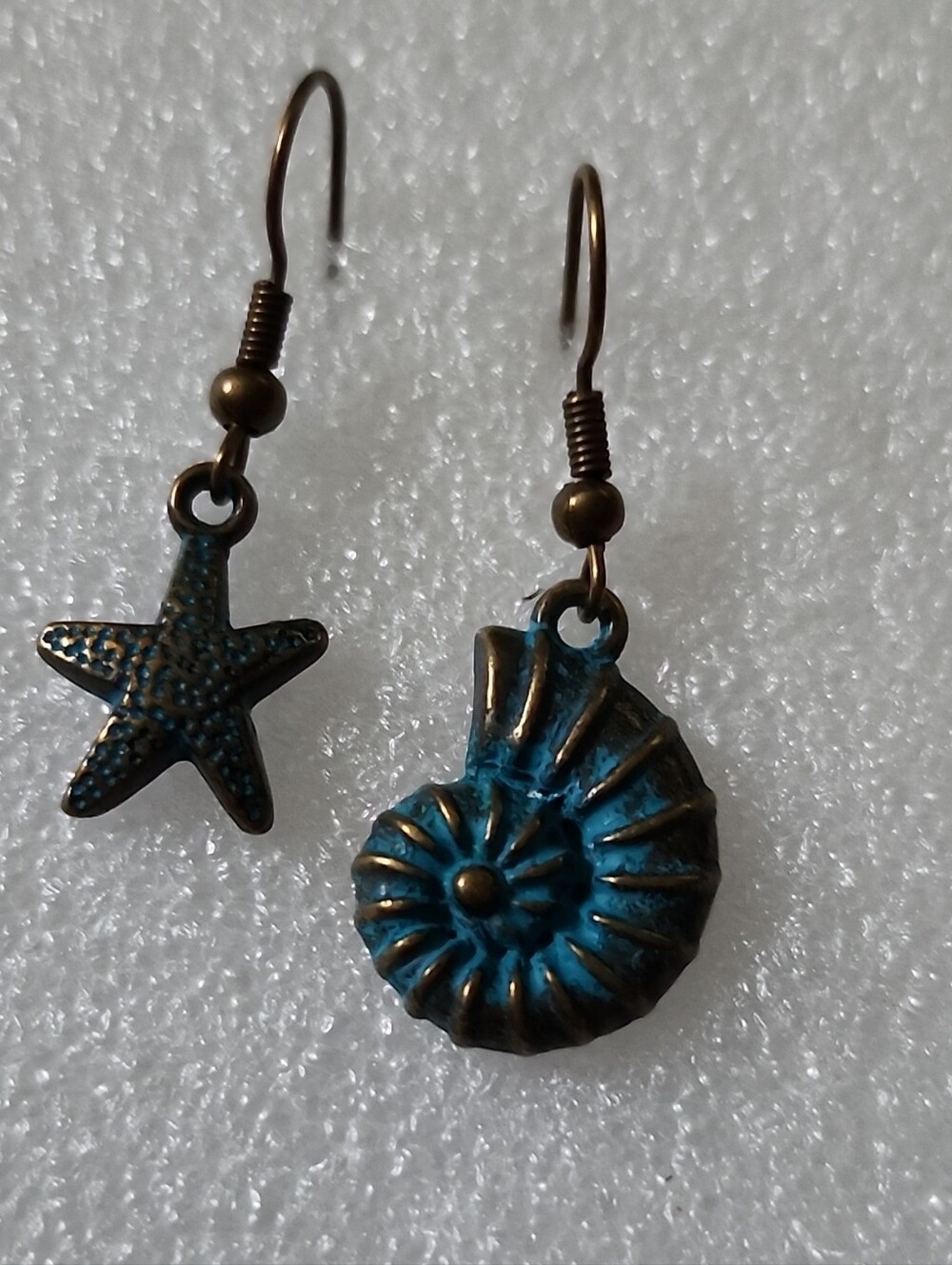 Hand Crafted Teal and Bronze Nautical Starfish & Shell Earrings